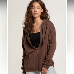 Vintage Brown oversized zip up hoodie Sport Tech
